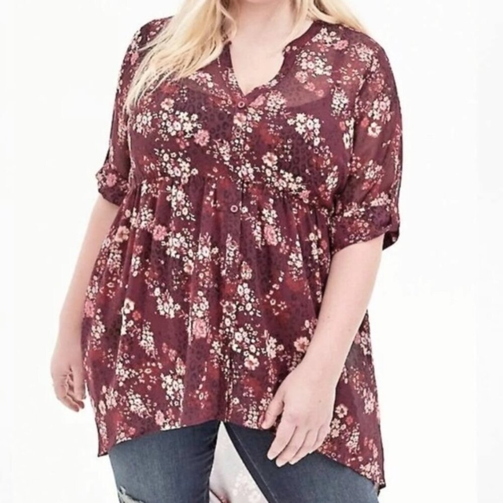 Torrid High Low Sheet Floral Button Up